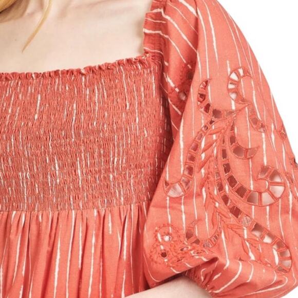 Sachin + Babi NEW Medium Cotton Boho Square Neck Lola Orange Stripe Mini Dress - Picture 2 of 6